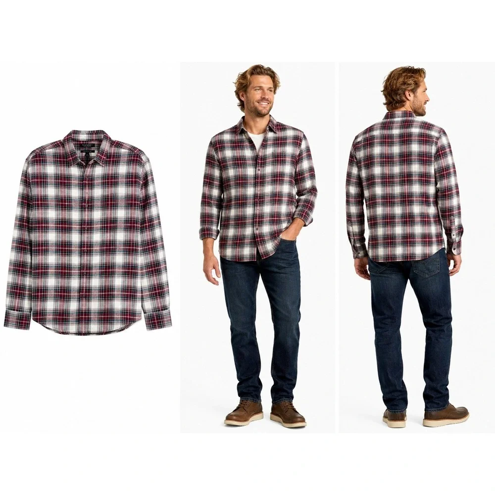 Banana Republic Shirt Mens L Plaid Ultra-Soft Flannel Untucked Autumn Layering